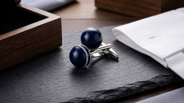 Navy Blue Beaded Cufflinks