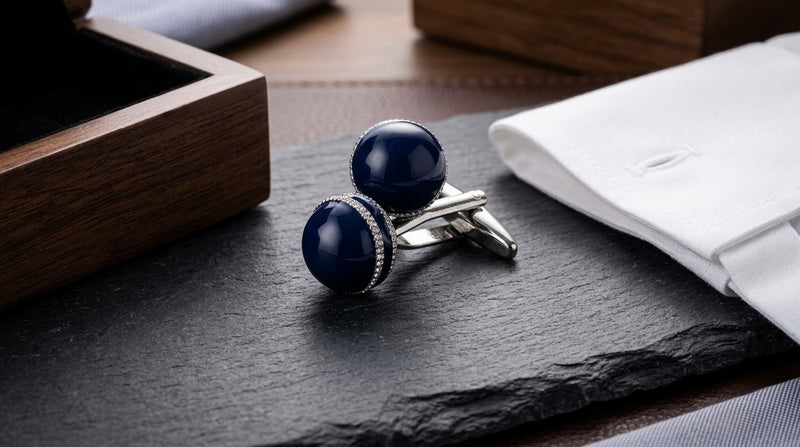 Navy Blue Beaded Cufflinks
