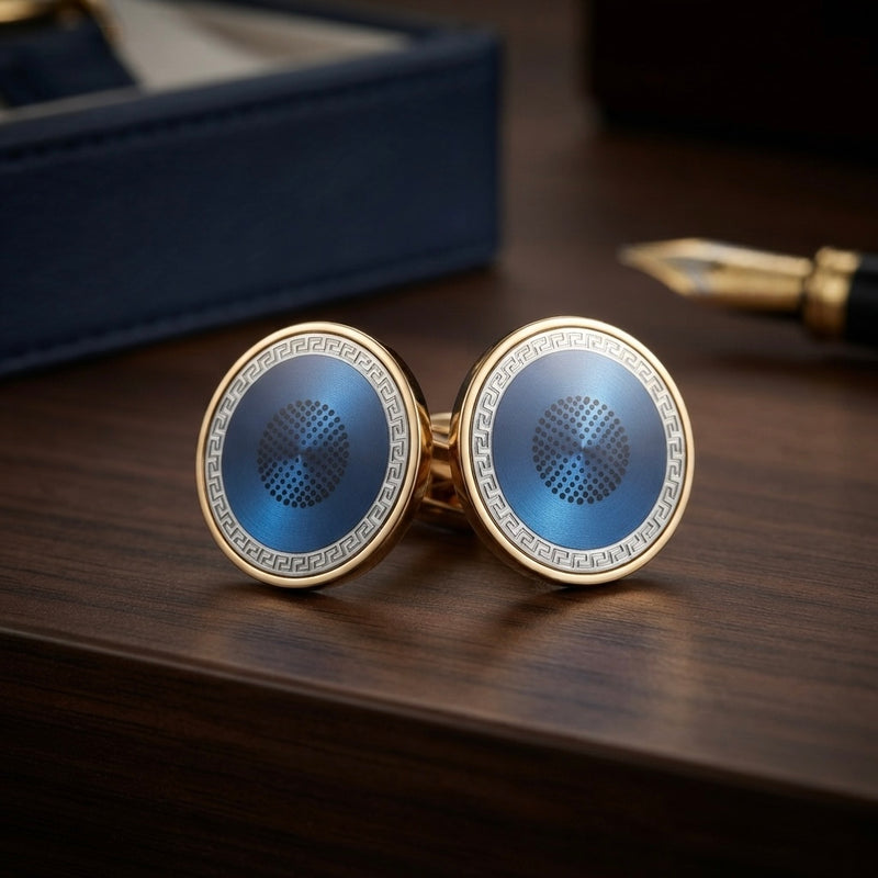 Navy Blue & Gold Classic Cufflinks