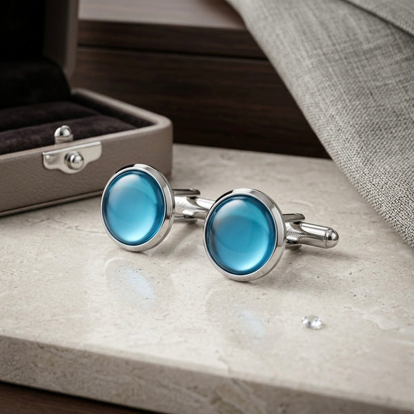 Aqua Blue Crystal Cufflinks
