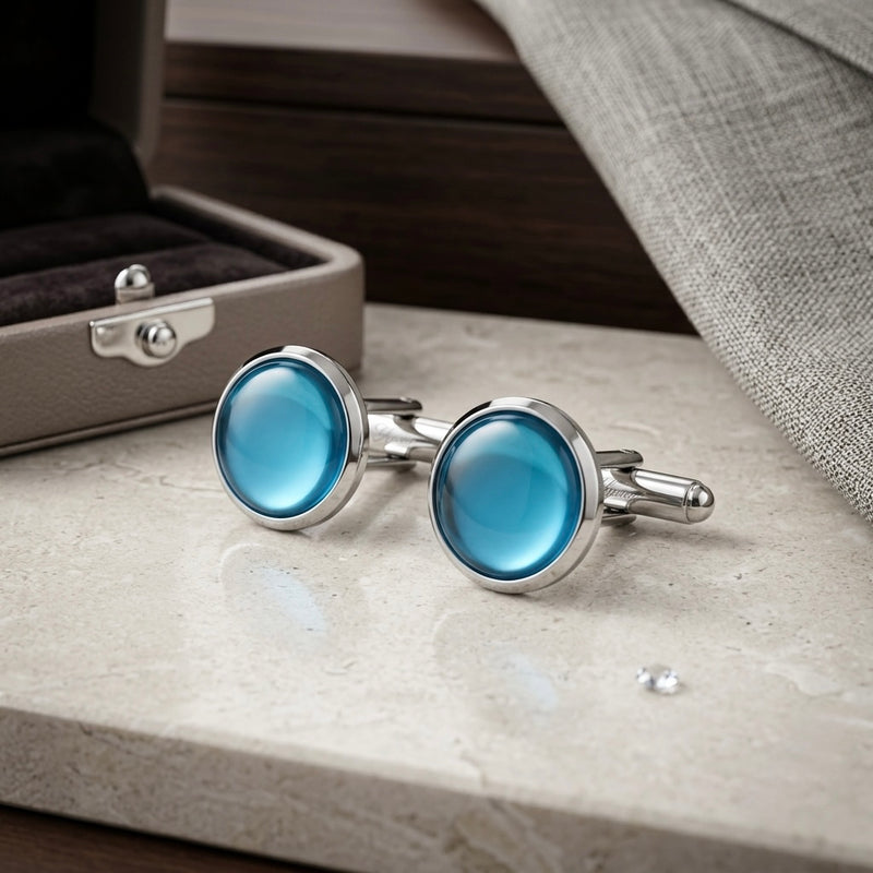 Aqua Blue Crystal Cufflinks