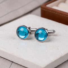 Aqua Blue Crystal Cufflinks