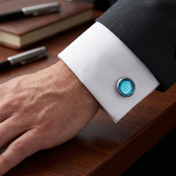 Aqua Blue Crystal Cufflinks