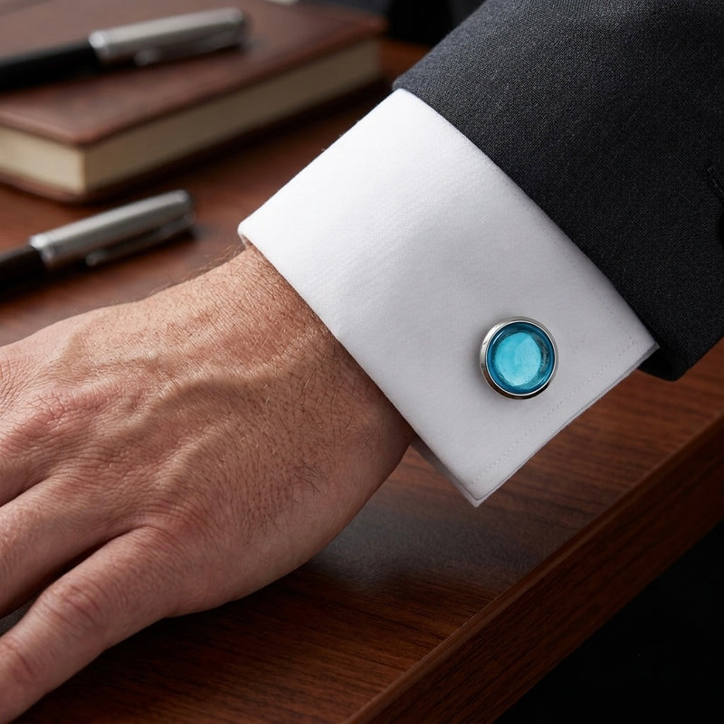Aqua Blue Crystal Cufflinks