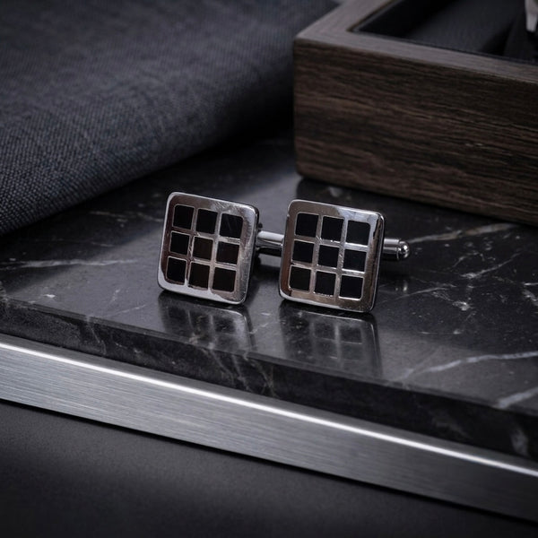 Black Grid Square Cufflinks