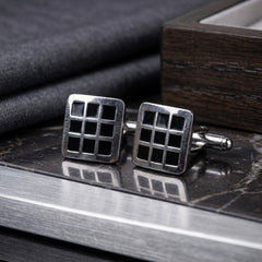 Black Grid Square Cufflinks