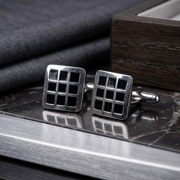 Black Grid Square Cufflinks