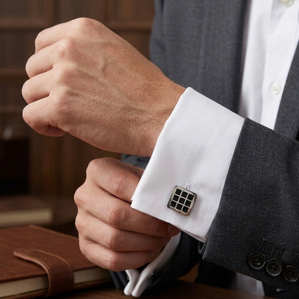 Black Grid Square Cufflinks