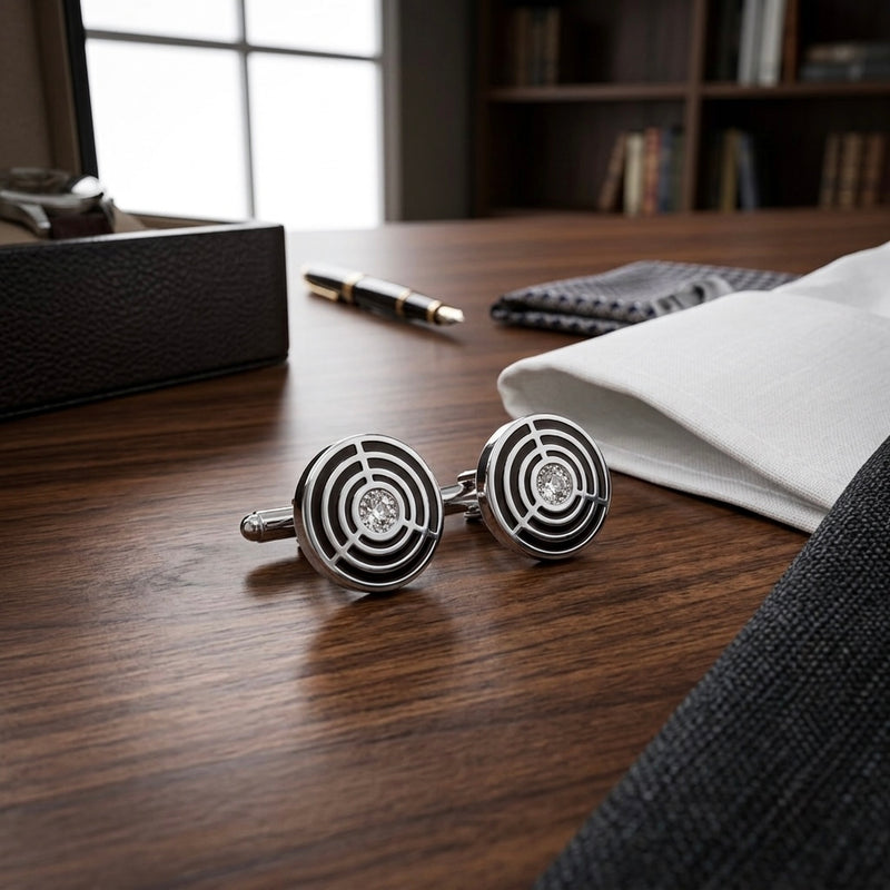 Black & Silver Geometric Cufflinks