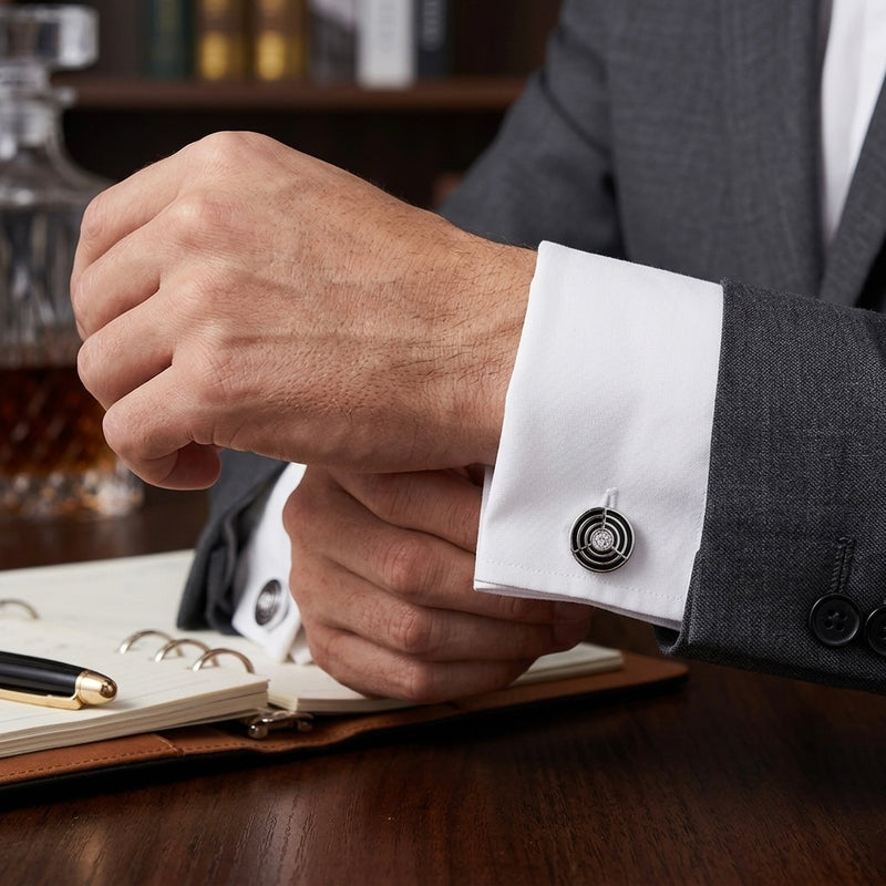 Black & Silver Geometric Cufflinks