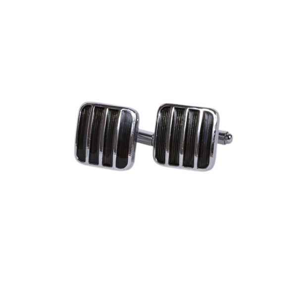Sleek Black & Silver Striped Cufflinks