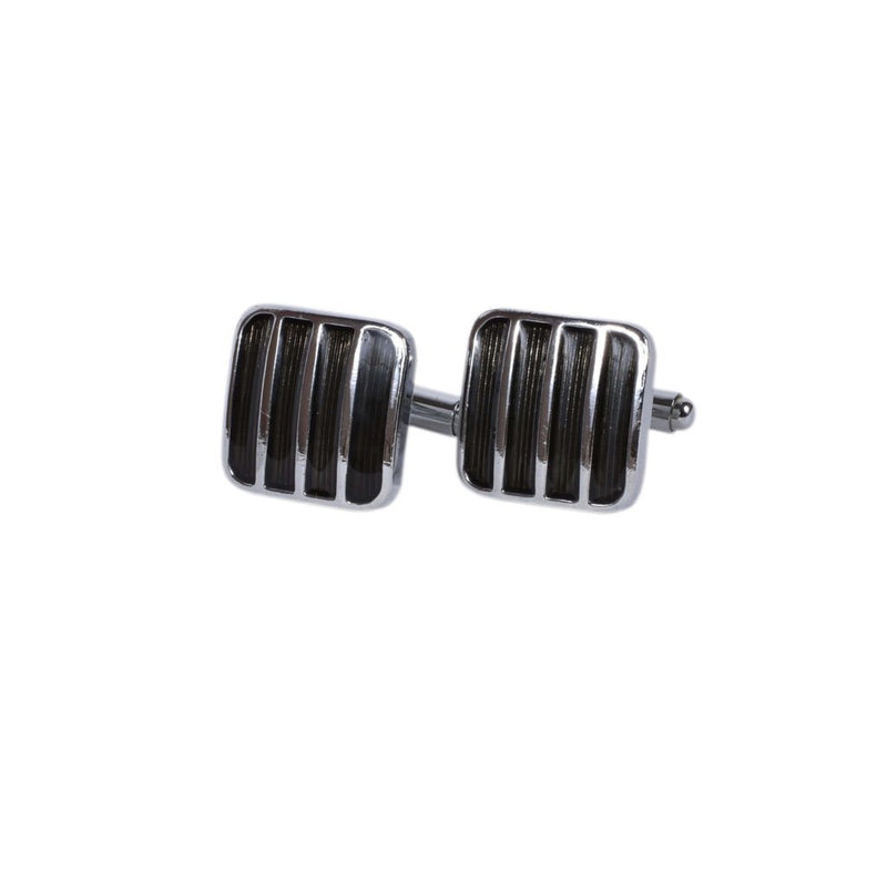 Sleek Black & Silver Striped Cufflinks