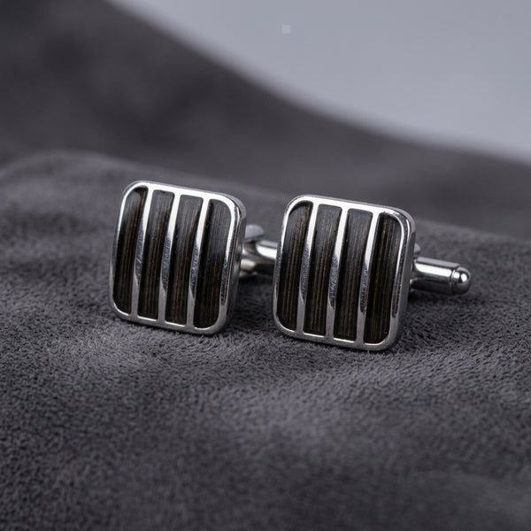 Sleek Black & Silver Striped Cufflinks