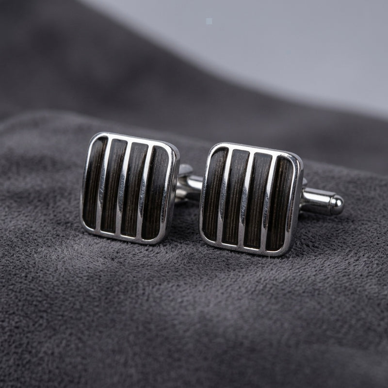 Sleek Black & Silver Striped Cufflinks