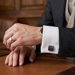 Sleek Black & Silver Striped Cufflinks