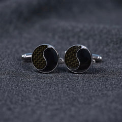 Yin-Yang Inspired Black & Carbon Cufflinks