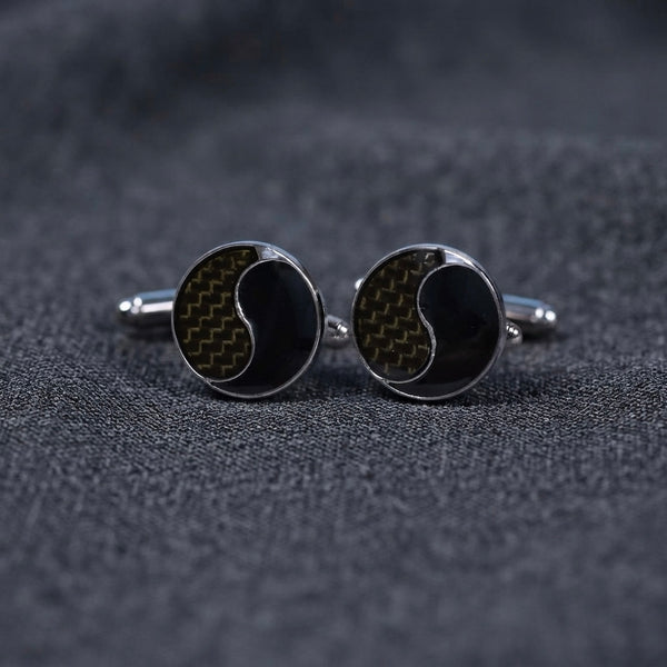 Yin-Yang Inspired Black & Carbon Cufflinks