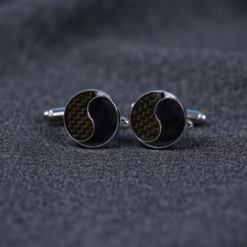 Yin-Yang Inspired Black & Carbon Cufflinks