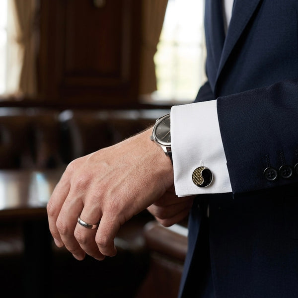 Yin-Yang Inspired Black & Carbon Cufflinks