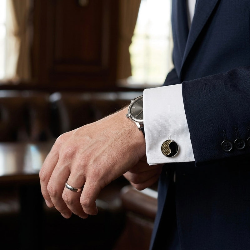 Yin-Yang Inspired Black & Carbon Cufflinks