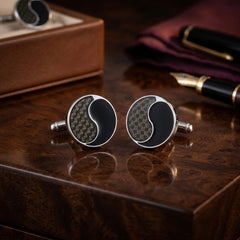 Yin-Yang Inspired Black & Carbon Cufflinks