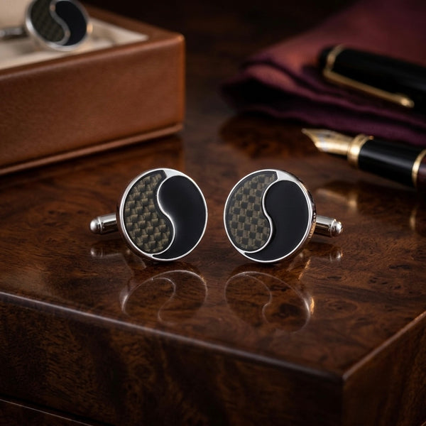 Yin-Yang Inspired Black & Carbon Cufflinks