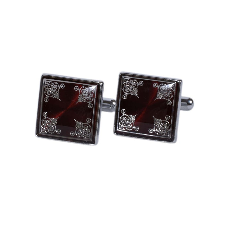 Ornate Burgundy Square Cufflinks