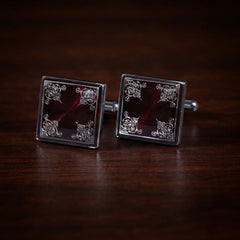 Ornate Burgundy Square Cufflinks