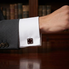 Ornate Burgundy Square Cufflinks