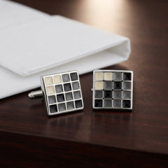 Modern Black & Gold Grid Cufflinks