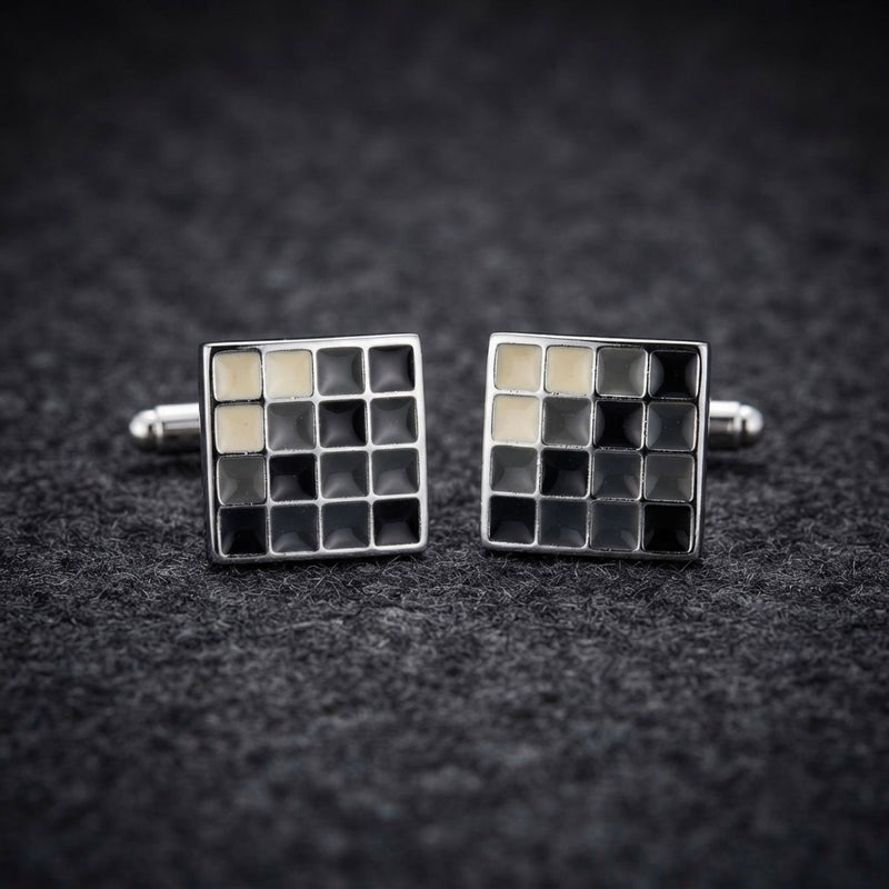 Modern Black & Gold Grid Cufflinks