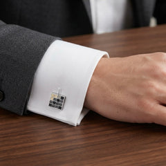 Modern Black & Gold Grid Cufflinks