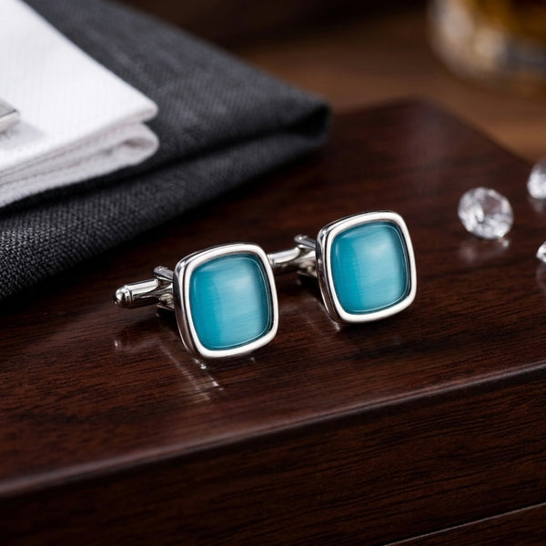 Aqua Blue Cushion Cufflinks