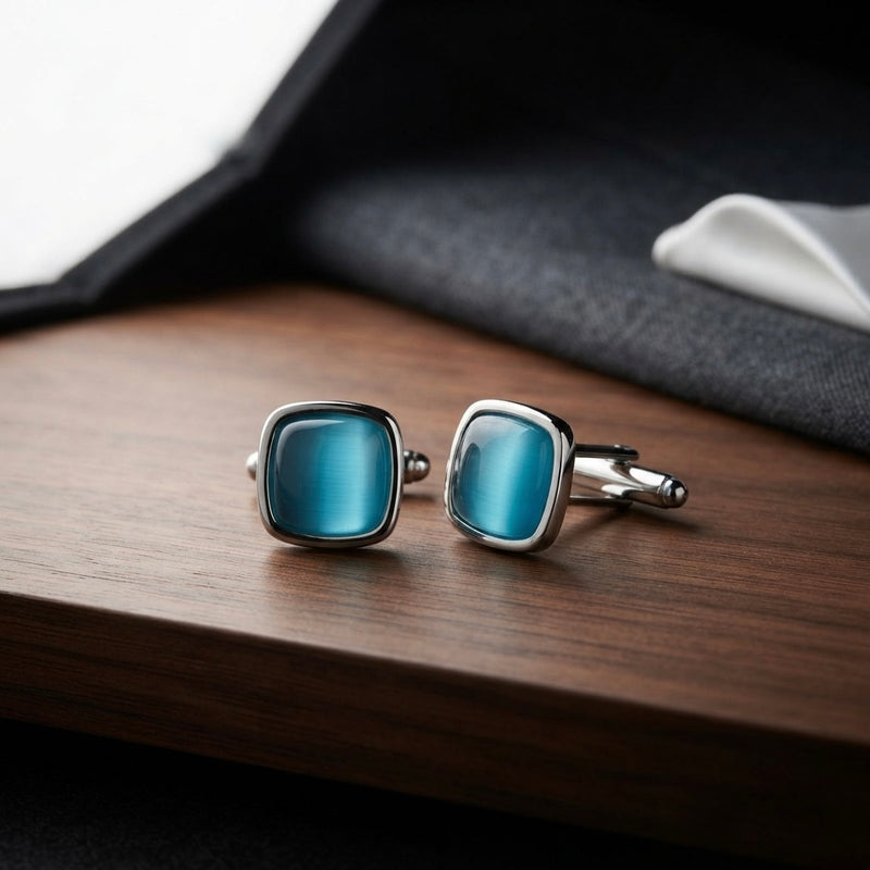 Aqua Blue Cushion Cufflinks