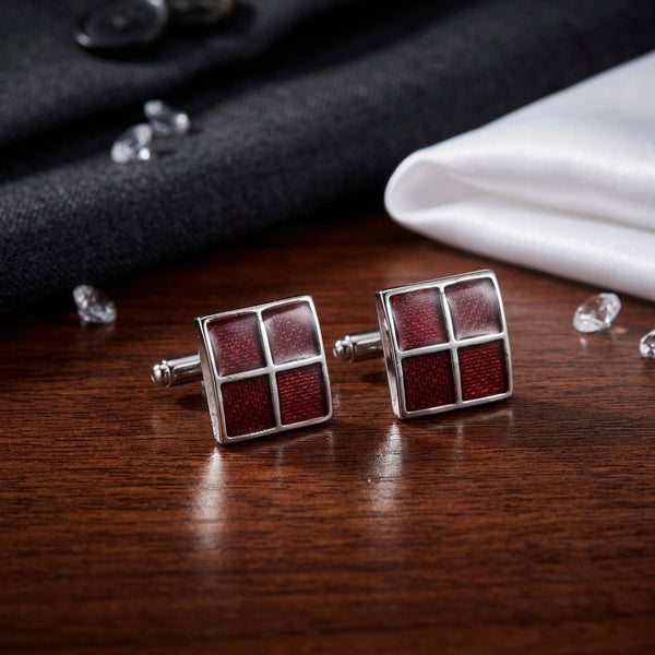 Rich Burgundy Grid Cufflinks