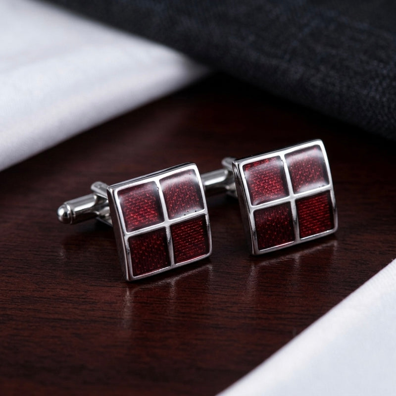 Rich Burgundy Grid Cufflinks