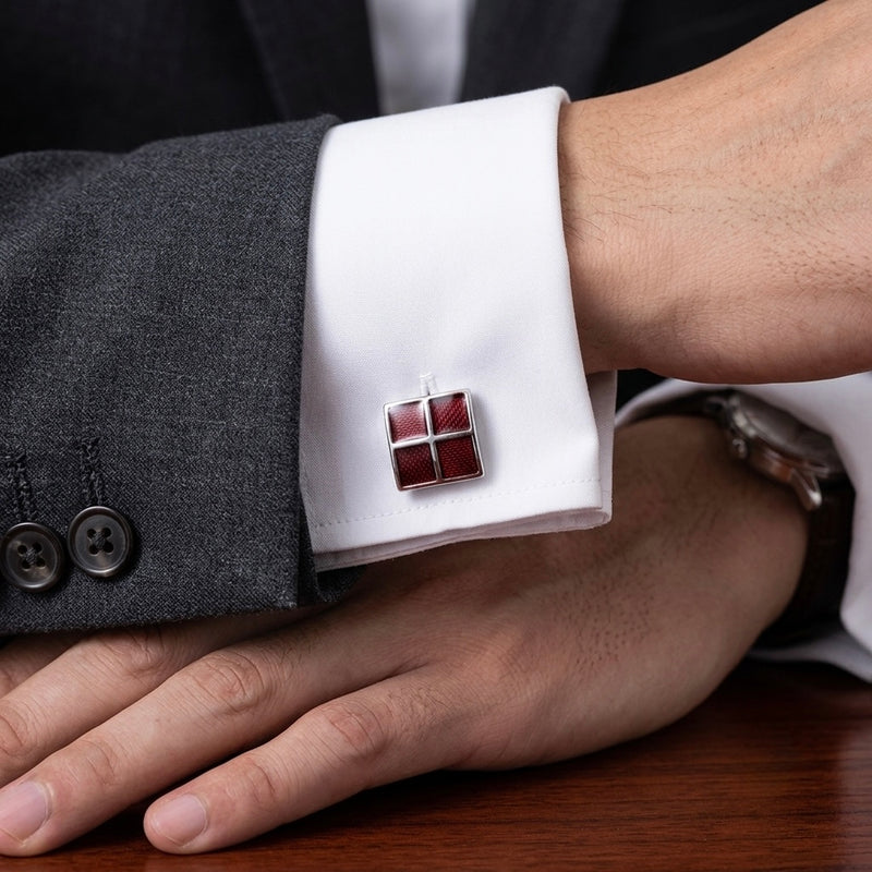 Rich Burgundy Grid Cufflinks