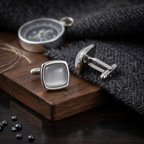 Classic Silver & Crystal Square Cufflinks