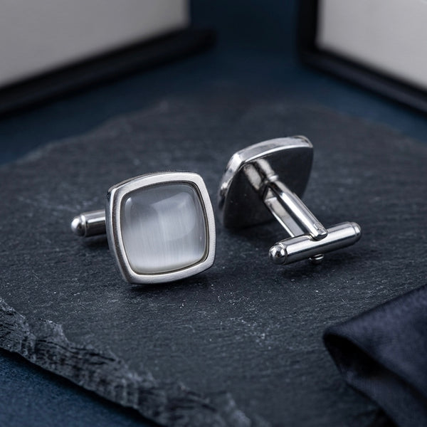 Classic Silver & Crystal Square Cufflinks