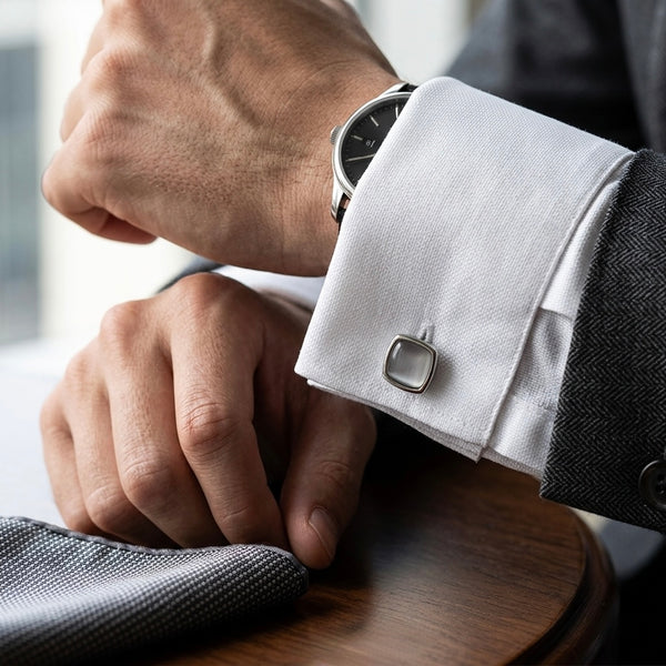 Classic Silver & Crystal Square Cufflinks