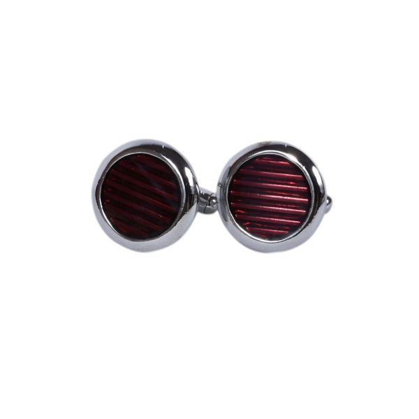 Burgundy Striped Round Cufflinks