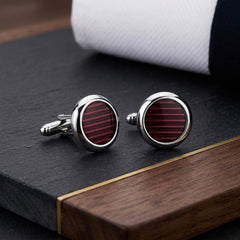 Burgundy Striped Round Cufflinks