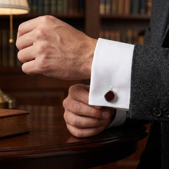 Burgundy Striped Round Cufflinks
