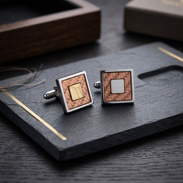 Textured Copper-Tone Square Cufflinks