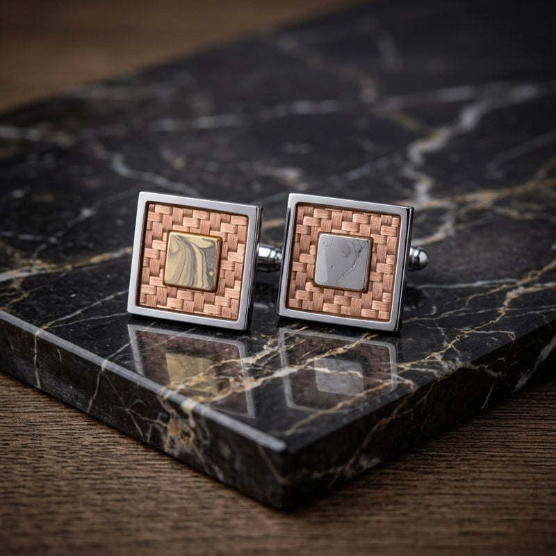 Textured Copper-Tone Square Cufflinks