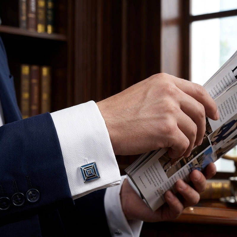 Geometric Blue & Silver Cufflinks