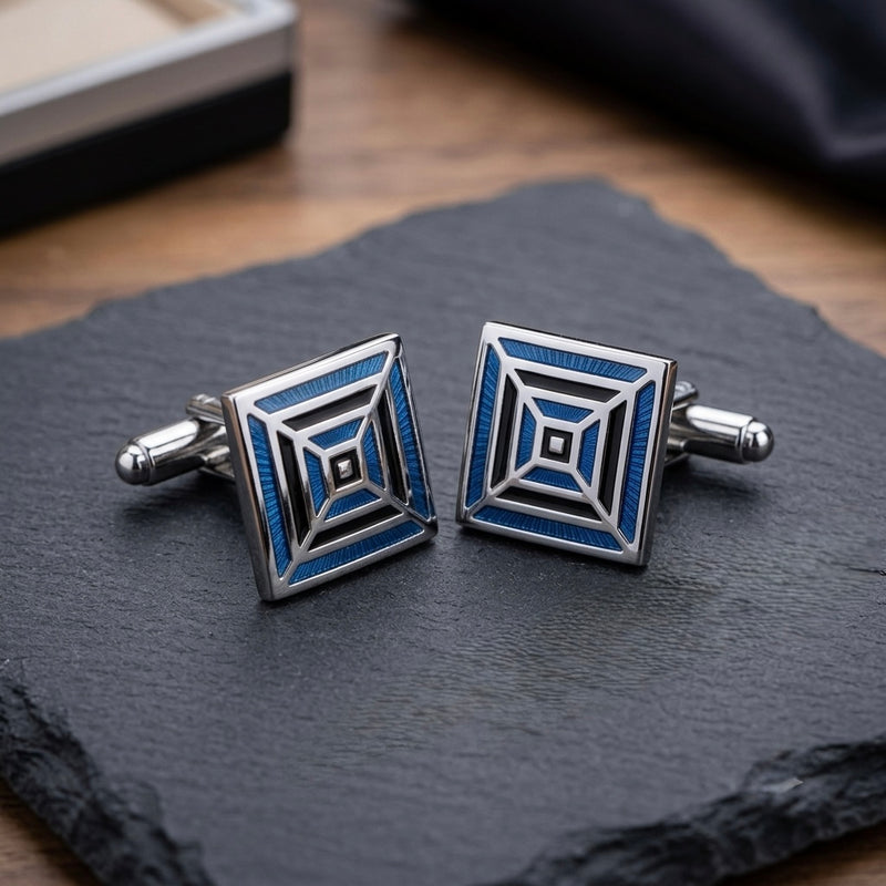 Geometric Blue & Silver Cufflinks