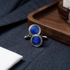 Royal Blue Textured Round Cufflinks