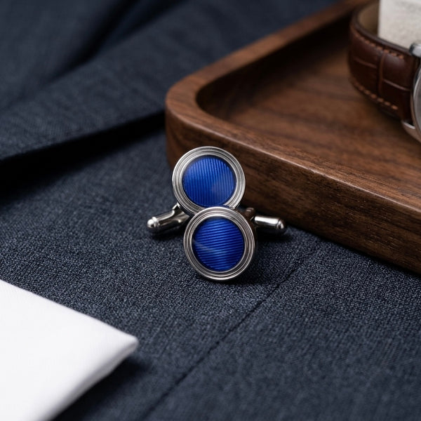 Royal Blue Textured Round Cufflinks