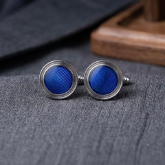 Royal Blue Textured Round Cufflinks